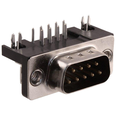 Harting 9 Way Right Angle Through Hole D-sub Connector Plug, 2.77mm Pitch, with 4-40 UNC Threaded Inserts, Boardlocks