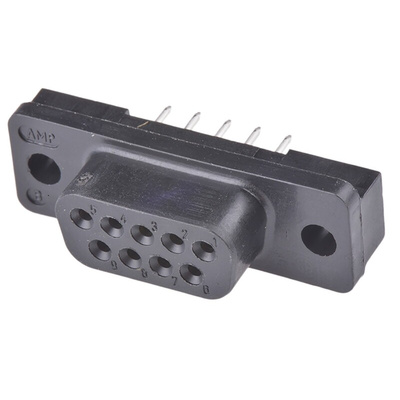 TE Connectivity Amplimite HD-20 9 Way Through Hole D-sub Connector Socket, 2.74mm Pitch, with 3.05 mounting hole