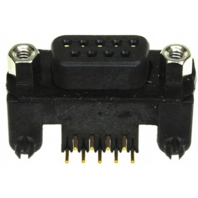Amphenol ICC MDBE 9 Way Right Angle Through Hole D-sub Connector Socket, 2.74mm Pitch, with 4-40 UNC Female Screwlocks,