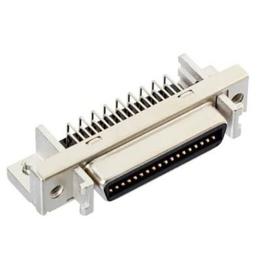 3M MDR 102 40 Way Right Angle Through Hole D-sub Connector Socket, 1.27mm Pitch, with Shroud & Latch Hook