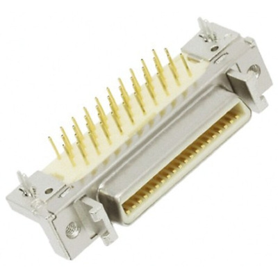 3M MDR 102 40 Way Right Angle Through Hole D-sub Connector Socket, 1.27mm Pitch, with Shroud & Latch Hook