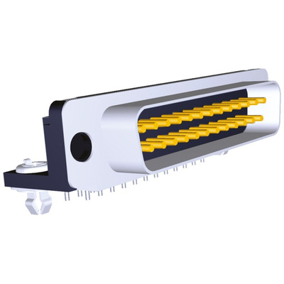 TE Connectivity Amplimite HD-20 25 Way Right Angle Through Hole D-sub Connector Plug, 2.84mm Pitch, with Boardlocks