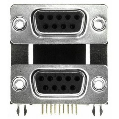 Norcomp 189 9 Way Right Angle Through Hole D-sub Connector Female/Female, 2.769mm Pitch, with 4-40 Hex Standoff, Fork