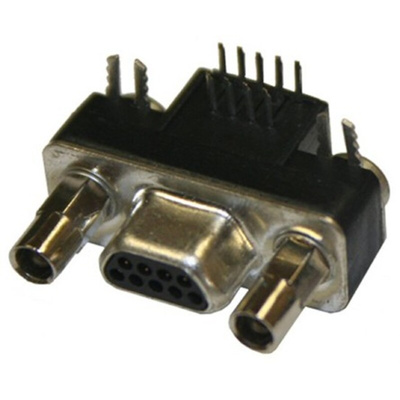 Norcomp MICRO-D 9 Way Right Angle Through Hole D-sub Connector Plug, 1.27mm Pitch, with Boardlocks, Standoffs