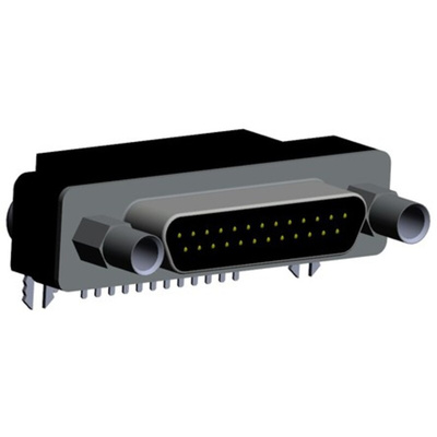 Norcomp MICRO-D 25 Way Right Angle Through Hole D-sub Connector Plug, 1.27mm Pitch, with Boardlocks, Standoffs