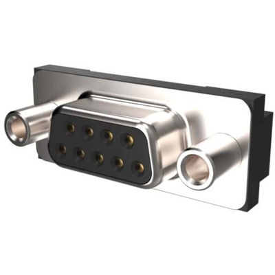 Amphenol ICC 9 Way Right Angle Plug-In Mount D-sub Connector Socket, 2.74mm Pitch, with Screw