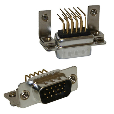 Norcomp 181 15 Way Right Angle Through Hole D-sub Connector Plug, 2.286mm Pitch, with Board Lock and Locator Plate