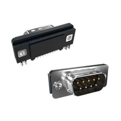 Amphenol FCI Slimline 9 Way Right Angle SMT D-sub Connector Plug, 2.78mm Pitch, with Boardlocks