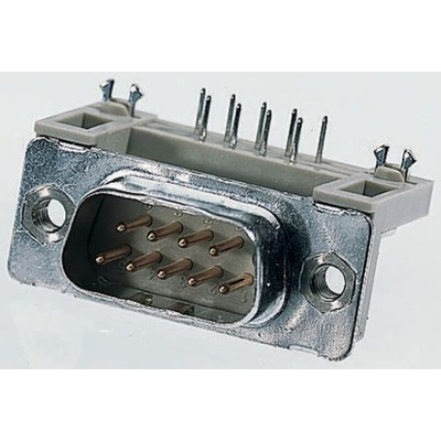 Provertha TMC 9 Way Right Angle Through Hole D-sub Connector Plug, 2.84mm Pitch, with 4-40 UNC inserts, Ground Clip