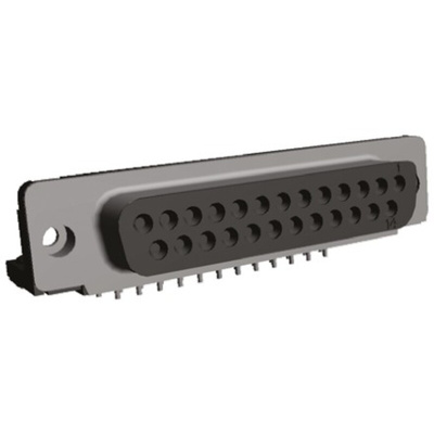 TE Connectivity Amplimite HD-20 25 Way Right Angle Panel Mount D-sub Connector Socket, with 4-40 UNC, Threaded Insert