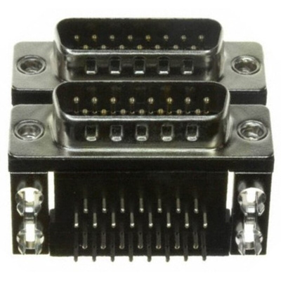 Norcomp 189 15 Way Right Angle Through Hole D-sub Connector Male/Male, 2.769mm Pitch, with 4-40 Hex Standoff, Fork
