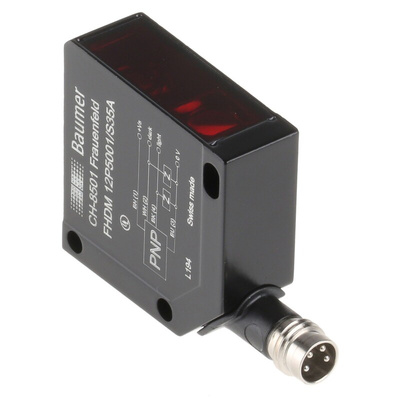 Baumer Diffuse Photoelectric Sensor, Block Sensor, 15 mm → 300 mm Detection Range