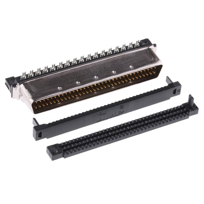 TE Connectivity Male 68 Pin Right Angle Cable Mount SCSI Connector 1.27mm Pitch, IDT