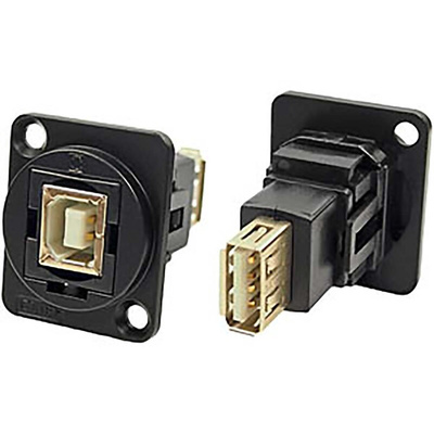 RS PRO Straight, Panel Mount, Socket to Socket Type B to A 2.0 Feedthrough USB Connector