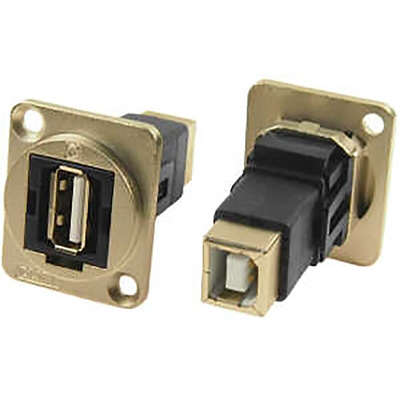 RS PRO Straight, Panel Mount, Socket Type A to B 2.0 IP40 Feedthrough USB Connector