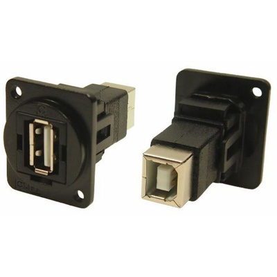 RS PRO Straight, Panel Mount, Socket Type A to B 2.0 IP40 Feedthrough USB Connector