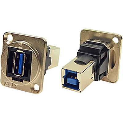 RS PRO Straight, Panel Mount, Socket Type A to B 3.0 IP40 Feedthrough USB Connector