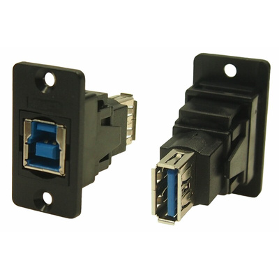 RS PRO Straight, Panel Mount, Socket to Socket Type B to A 3.0 USB Connector