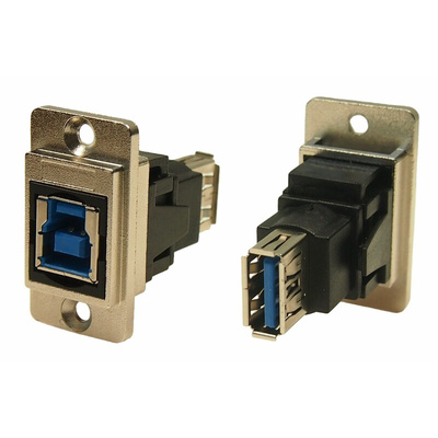 RS PRO Straight, Panel Mount, Socket to Socket Type B to A 3.0 USB Connector