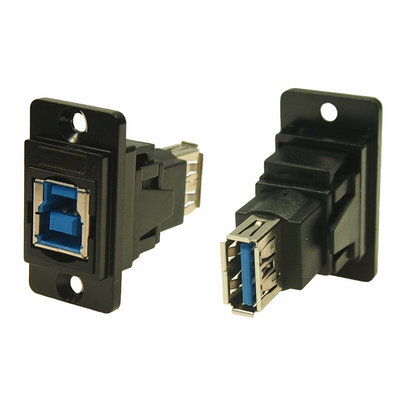 RS PRO Straight, Panel Mount, Socket to Socket Type B to A 3.0 USB Connector