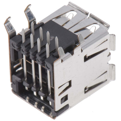 TE Connectivity Right Angle, PCB Mount, Through Hole, Socket Type A 2.0 USB Connector
