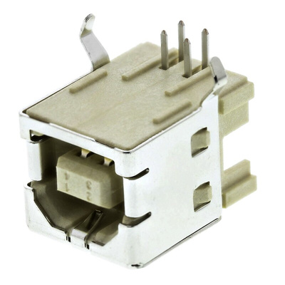 TE Connectivity Right Angle, PCB Mount, Through Hole, Socket Type B 2.0 USB Connector