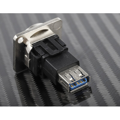 RS PRO Straight, Panel Mount, Socket Type A to A 3.0 USB Connector
