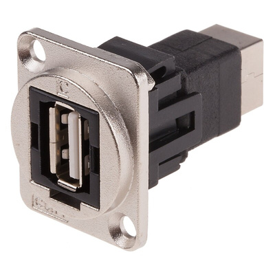 RS PRO Straight, Panel Mount, Socket Type A to B 2.0 USB Connector