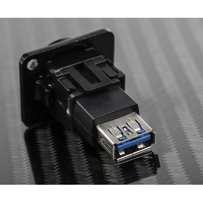 RS PRO Straight, Panel Mount, Socket Type A to A 3.0 USB Connector