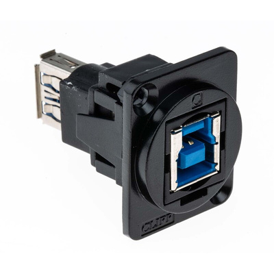RS PRO Straight, Panel Mount, Socket to Socket Type B to A 3.0 USB Connector