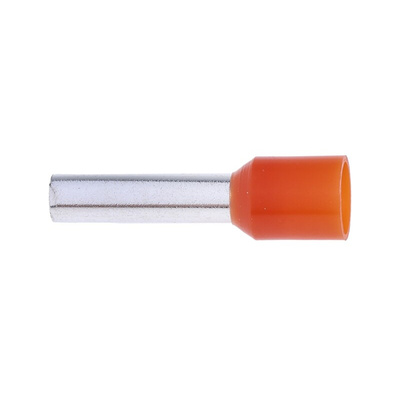 RS PRO Insulated Crimp Bootlace Ferrule, 12mm Pin Length, 3.2mm Pin Diameter, 4mm² Wire Size, Orange