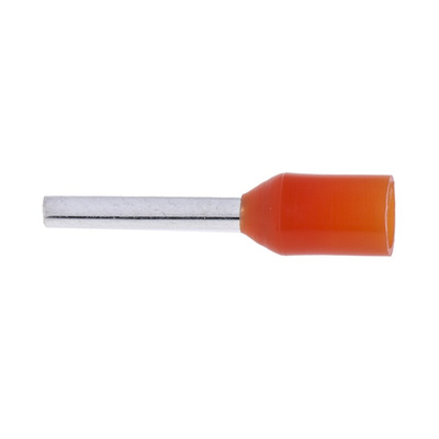RS PRO Insulated Crimp Bootlace Ferrule, 8mm Pin Length, 1.3mm Pin Diameter, 0.5mm² Wire Size, Orange
