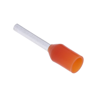 RS PRO Insulated Crimp Bootlace Ferrule, 8mm Pin Length, 1.3mm Pin Diameter, 0.5mm² Wire Size, Orange
