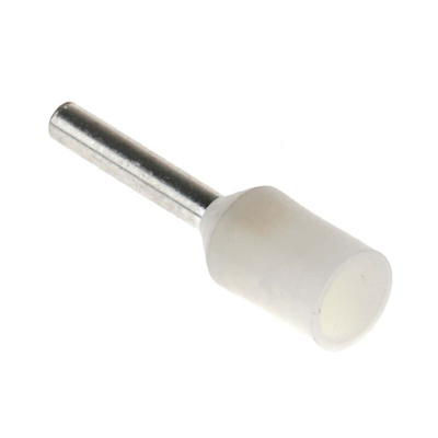 RS PRO Insulated Crimp Bootlace Ferrule, 8mm Pin Length, 1.5mm Pin Diameter, 0.75mm² Wire Size, White