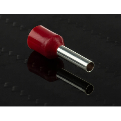 RS PRO Insulated Crimp Bootlace Ferrule, 8mm Pin Length, 2mm Pin Diameter, 1.5mm² Wire Size, Red