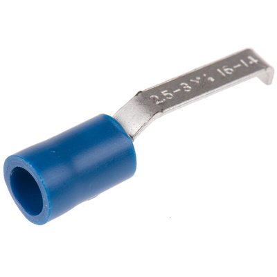 RS PRO Hooked Insulated Crimp Blade Terminal 17.6mm Blade Length, 1.5mm² to 2.5mm², 16AWG to 14AWG, Blue