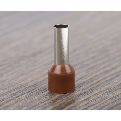 RS PRO Insulated Crimp Bootlace Ferrule, 12mm Pin Length, 4.9mm Pin Diameter, 10mm² Wire Size, Brown