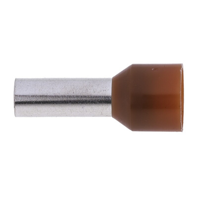 RS PRO Insulated Crimp Bootlace Ferrule, 12mm Pin Length, 4.9mm Pin Diameter, 10mm² Wire Size, Brown