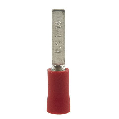 RS PRO Insulated Crimp Blade Terminal 14mm Blade Length, 0.5mm² to 1.5mm², 22AWG to 16AWG, Red