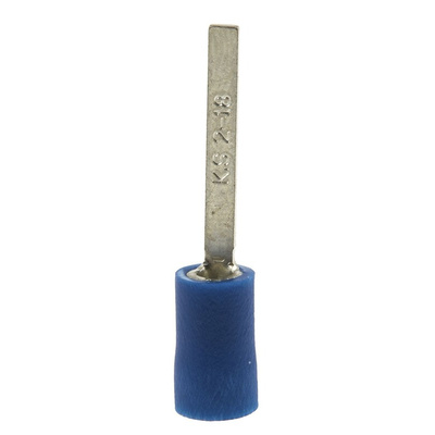 RS PRO Insulated Crimp Blade Terminal 18mm Blade Length, 1.5mm² to 2.5mm², 16AWG to 14AWG, Blue