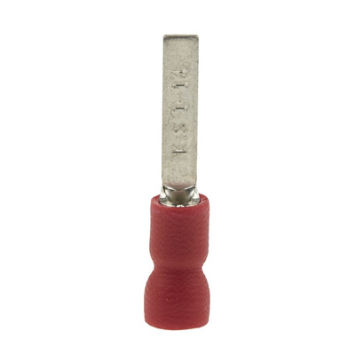 RS PRO Insulated Crimp Blade Terminal 14mm Blade Length, 0.5mm² to 1.5mm², 22AWG to 16AWG, Red
