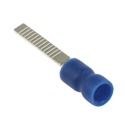 RS PRO Insulated Crimp Blade Terminal 18mm Blade Length, 1.5mm² to 2.5mm², 16AWG to 14AWG, Blue