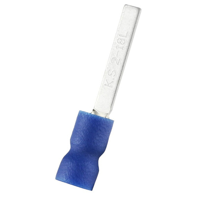 RS PRO Insulated Crimp Blade Terminal 18mm Blade Length, 1.5mm² to 2.5mm², 16AWG to 14AWG, Blue