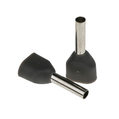 RS PRO Insulated Crimp Bootlace Ferrule, 8mm Pin Length, 1.8mm Pin Diameter, 2 x 0.75mm² Wire Size, Grey