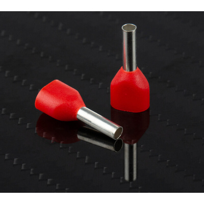 RS PRO Insulated Crimp Bootlace Ferrule, 8mm Pin Length, 2.4mm Pin Diameter, 2 x 1mm² Wire Size, Red