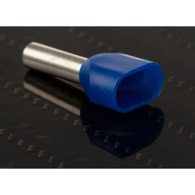 RS PRO Insulated Crimp Bootlace Ferrule, 10mm Pin Length, 2.9mm Pin Diameter, 2 x 2.5mm² Wire Size, Blue