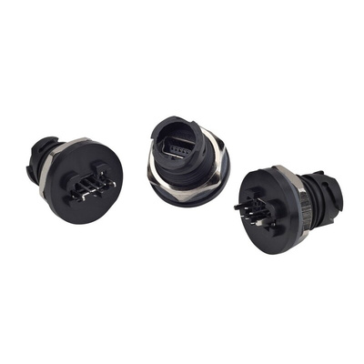 CONEC Straight, Panel Mount, Socket Type Mini B 2.0 IP67 USB Connector