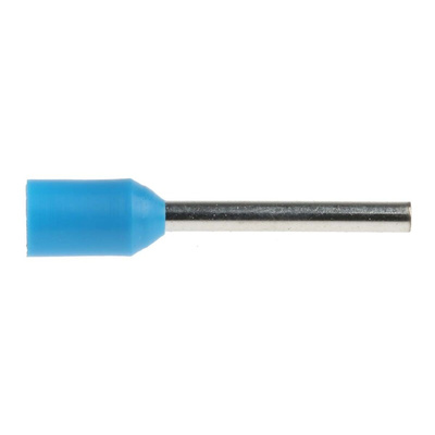 RS PRO Insulated Crimp Bootlace Ferrule, 12mm Pin Length, 1.5mm Pin Diameter, 0.75mm² Wire Size, Blue