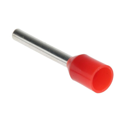 RS PRO Insulated Crimp Bootlace Ferrule, 12mm Pin Length, 1.7mm Pin Diameter, 1mm² Wire Size, Red