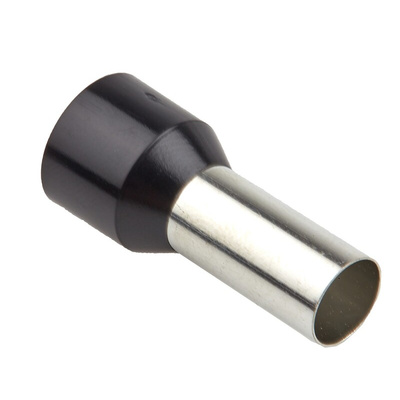 RS PRO Insulated Crimp Bootlace Ferrule, 16mm Pin Length, 7.9mm Pin Diameter, 25mm² Wire Size, Black